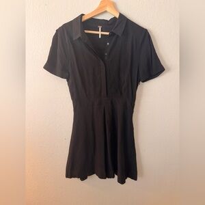 Free People Black Short Sleeve Collared Tunic